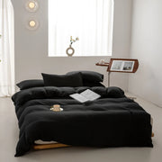 Housse de couette noire en coton lavé, aspect froissé naturel
