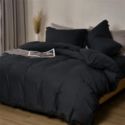Housse de couette noire en coton lavé avec finition à franges