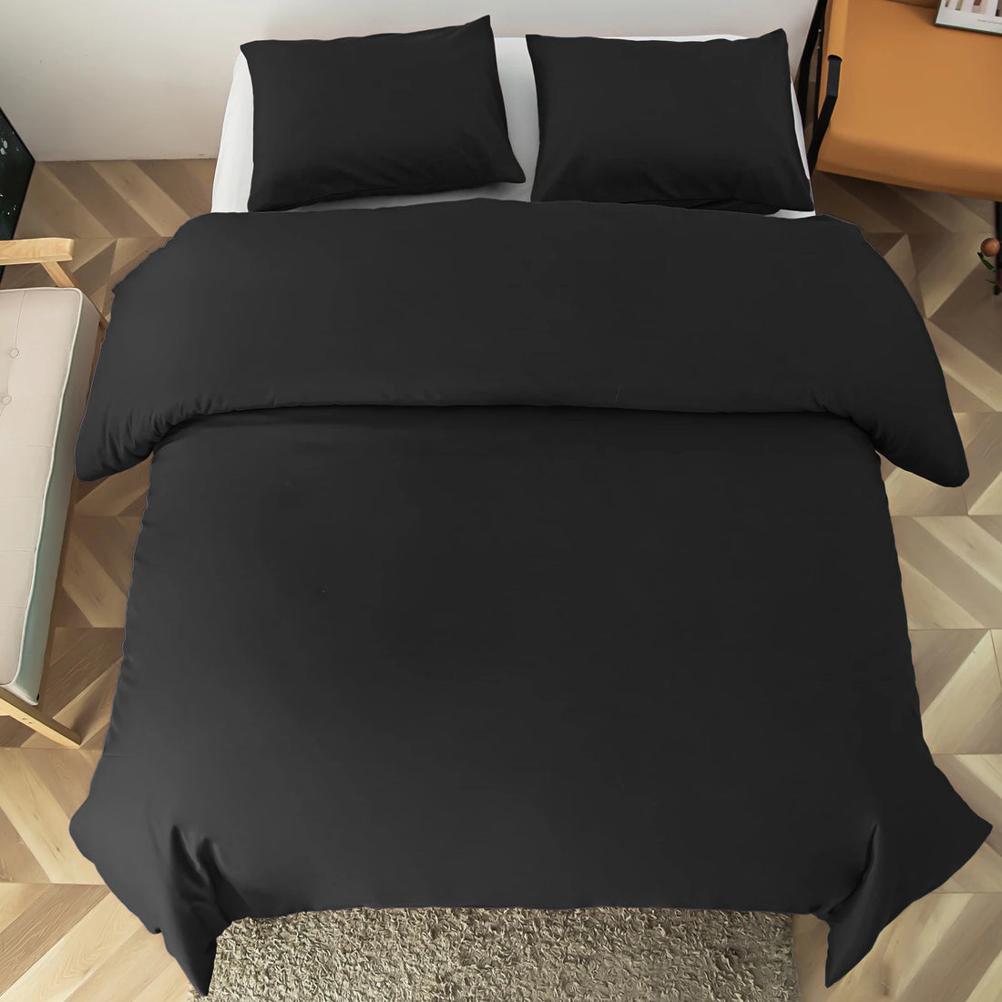 Housse de couette unie avec taies 65x65 – Microfibre douce | Blanc, Gris, Noir