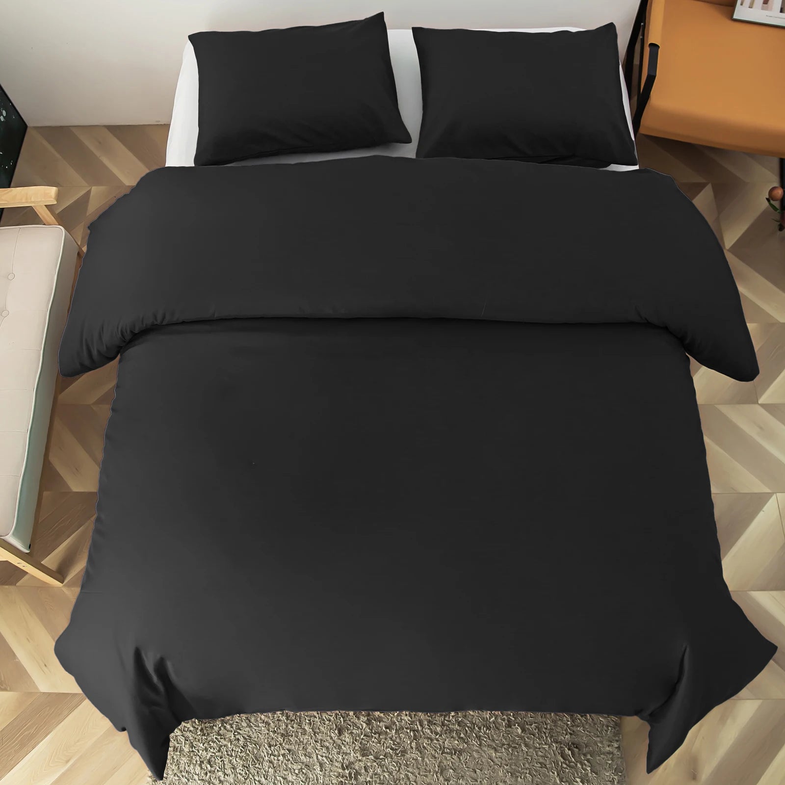 Housse de couette noire unie vue de dessus