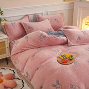 Housse de couette polaire à motif lapin et carotte sur fond rose